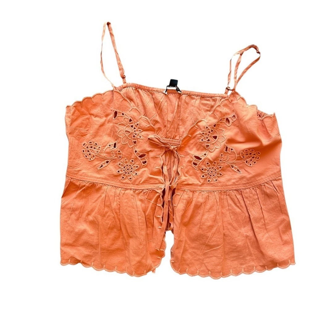 American Eagle Eyelet Cami Top Orange Rust Cotton Boho Tie Front Babydoll Large